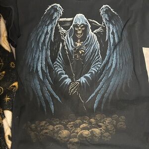 Men's Black Graphic Tee with Blue and Brown Design